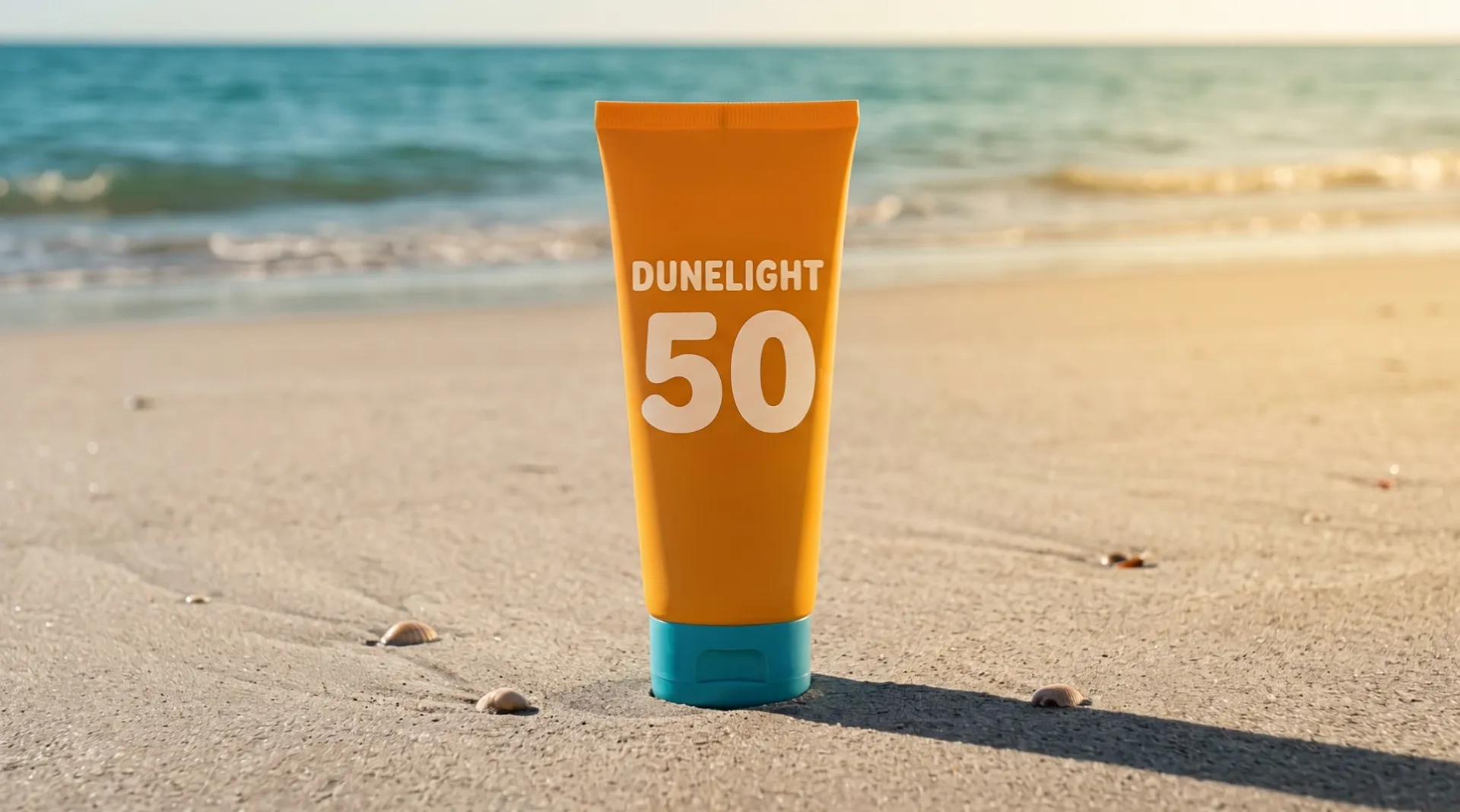 The same tube two hours later: the sand has dried, the light is golden, the shadow of the tube is long
