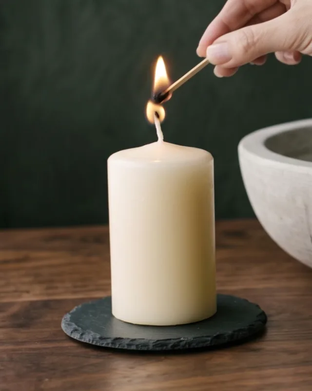 An ivory candle, just lit